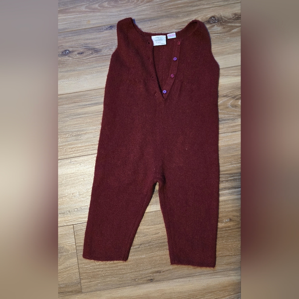 Burgundy Knitted Wool Baby Jumpsuit